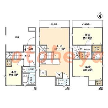 楽器ピアノ可相談 の 賃貸物件 3LDK 15.9万円の図面１