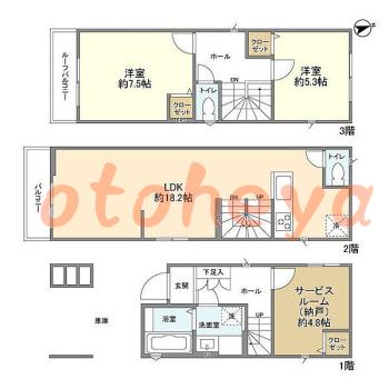楽器ピアノ可相談 の 賃貸物件 2SLDK 20.3万円の図面１