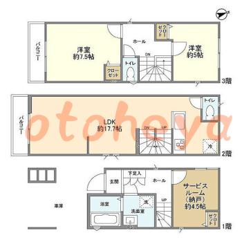 楽器ピアノ可相談 の 賃貸物件 2SLDK 20.2万円の図面１