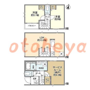 楽器ピアノ可相談 の 賃貸物件 2SLDK 19.6万円の図面１