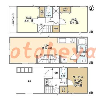 楽器ピアノ可相談 の 賃貸物件 2SLDK 20.3万円の図面１