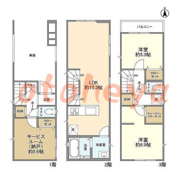 楽器ピアノ可相談 の 賃貸物件 2SLDK 25.8万円の図面１