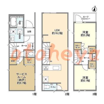 楽器ピアノ可相談 の 賃貸物件 2SLDK 27万円の図面１