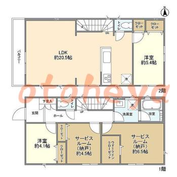 楽器ピアノ可相談 の 賃貸物件 2SLDK 35.4万円の図面１