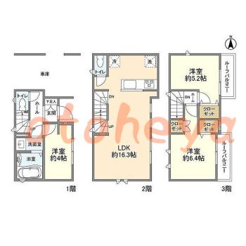 楽器ピアノ可相談 の 賃貸物件 3LDK 15.9万円の図面１