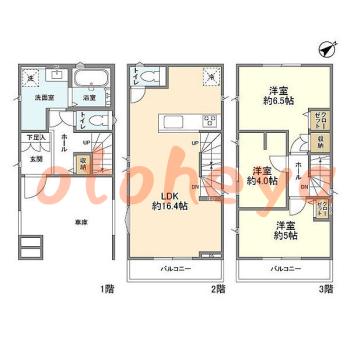 楽器ピアノ可相談 の 賃貸物件 3LDK 15.3万円の図面１