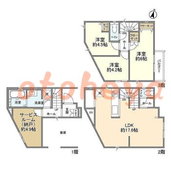 楽器ピアノ可相談 の 賃貸物件 3SLDK 17.9万円の図面１