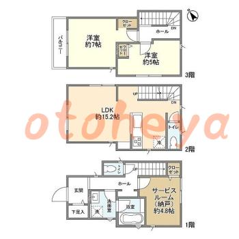 楽器ピアノ可相談 の 賃貸物件 2SLDK 32.4万円の図面１
