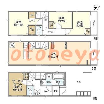 楽器ピアノ可相談 の 賃貸物件 3SLDK 20.8万円の図面１