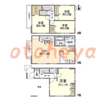 楽器ピアノ可相談 の 賃貸物件 4LDK 18.4万円の図面１