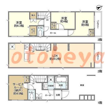 楽器ピアノ可相談 の 賃貸物件 3SLDK 20.8万円の図面１