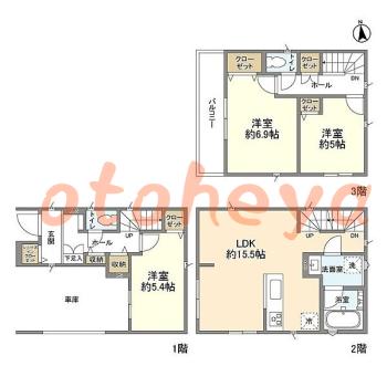 楽器ピアノ可相談 の 賃貸物件 3LDK 26.9万円の図面１