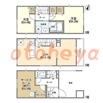 楽器ピアノ可相談 の 賃貸物件 2SLDK 23.5万円の図面１