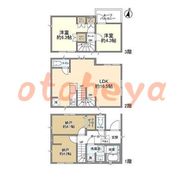楽器ピアノ可相談 の 賃貸物件 2SLDK 30.7万円の図面１