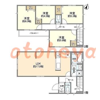 楽器ピアノ可相談 の 賃貸物件 4LDK 22.8万円の図面１