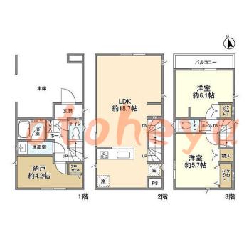 楽器ピアノ可相談 の 賃貸物件 2SLDK 23.9万円の図面１