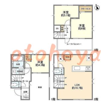 楽器ピアノ可相談 の 賃貸物件 3LDK 23.9万円の図面１