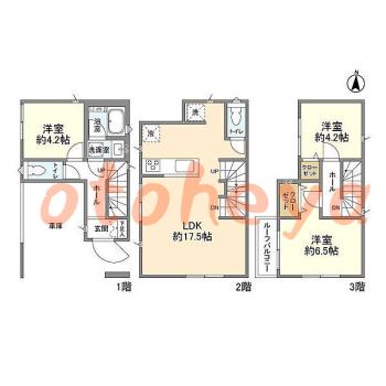 楽器ピアノ可相談 の 賃貸物件 3LDK 25.8万円の図面１