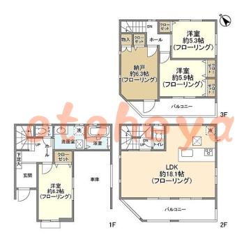 楽器ピアノ可相談 の 賃貸物件 3SLDK 19.9万円の図面１