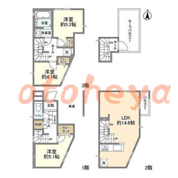 楽器ピアノ可相談 の 賃貸物件 3LDK 23.5万円の図面１