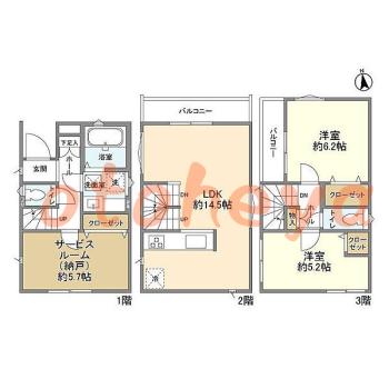 楽器ピアノ可相談 の 賃貸物件 2SLDK 20.9万円の図面１