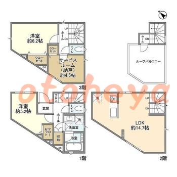 楽器ピアノ可相談 の 賃貸物件 2SLDK 22.3万円の図面１