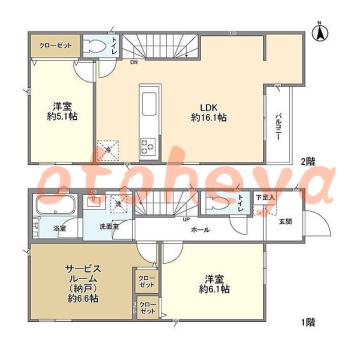 楽器ピアノ可相談 の 賃貸物件 2SLDK 18.9万円の図面１
