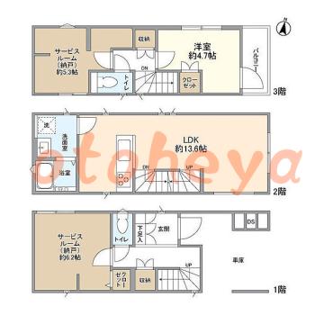 楽器ピアノ可相談 の 賃貸物件 1SLDK 20.9万円の図面１