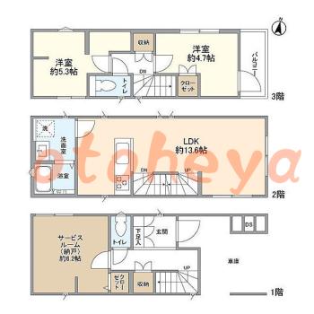 楽器ピアノ可相談 の 賃貸物件 2SLDK 20.9万円の図面１