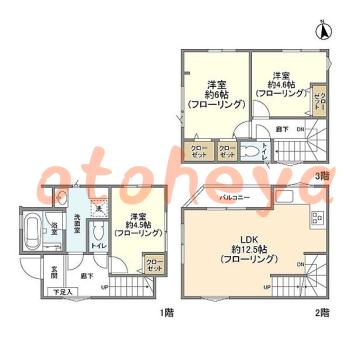 楽器ピアノ可相談 の 賃貸物件 3LDK 17.2万円の図面１