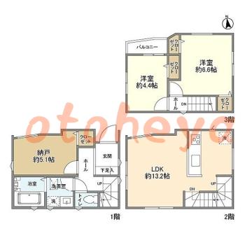 楽器ピアノ可相談 の 賃貸物件 2SLDK 21.9万円の図面１
