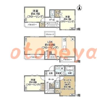 楽器ピアノ可相談 の 賃貸物件 3SLDK 24万円の図面１