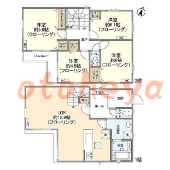 楽器ピアノ可相談 の 賃貸物件 4LDK 19.2万円の図面１