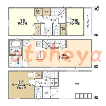 楽器ピアノ可相談 の 賃貸物件 2SLDK 19.9万円の図面１