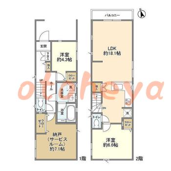楽器ピアノ可相談 の 賃貸物件 2SLDK 21.4万円の図面１