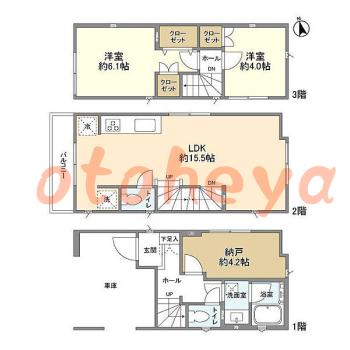 楽器ピアノ可相談 の 賃貸物件 2SLDK 34.9万円の図面１