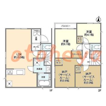 楽器ピアノ可相談 の 賃貸物件 2SLDK 17.8万円の図面１