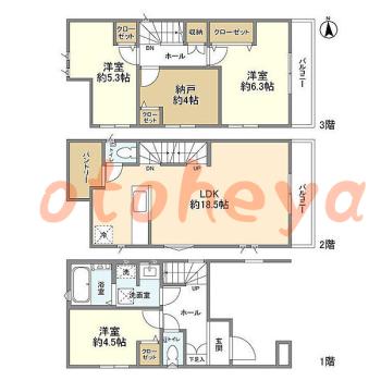楽器ピアノ可相談 の 賃貸物件 3SLDK 19.2万円の図面１
