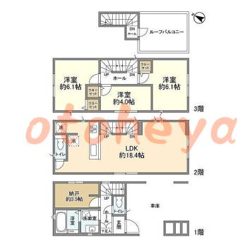 楽器ピアノ可相談 の 賃貸物件 3SLDK 22.6万円の図面１
