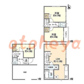 楽器ピアノ可相談 の 賃貸物件 3LDK 21.9万円の図面１