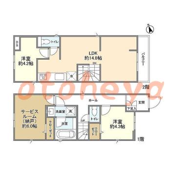 楽器ピアノ可相談 の 賃貸物件 2SLDK 27.7万円の図面１