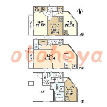 楽器ピアノ可相談 の 賃貸物件 2SLDK 17万円の図面１