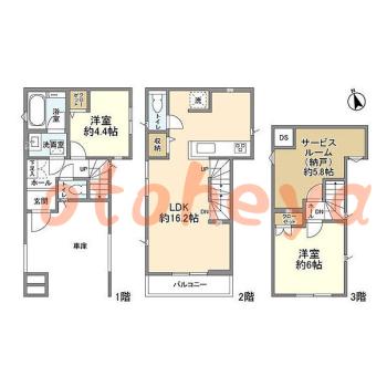 楽器ピアノ可相談 の 賃貸物件 2SLDK 19.8万円の図面１