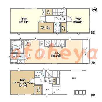 楽器ピアノ可相談 の 賃貸物件 2SLDK 20.2万円の図面１