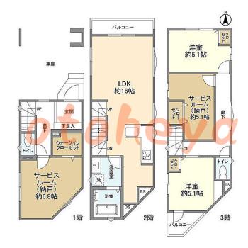 楽器ピアノ可相談 の 賃貸物件 2SLDK 27.8万円の図面１