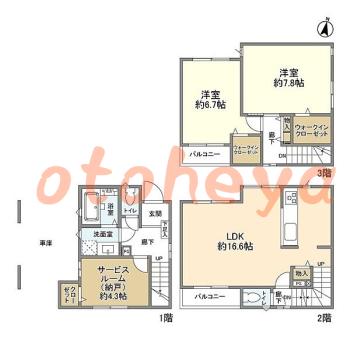 楽器ピアノ可相談 の 賃貸物件 2SLDK 16.6万円の図面１