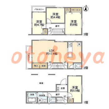 楽器ピアノ可相談 の 賃貸物件 4LDK 17万円の図面１