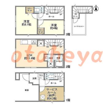 楽器ピアノ可相談 の 賃貸物件 2SLDK 22.9万円の図面１