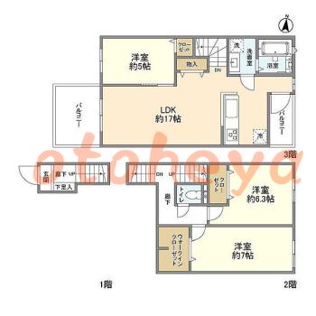 楽器ピアノ可相談 の 賃貸物件 3LDK 18.7万円の図面１