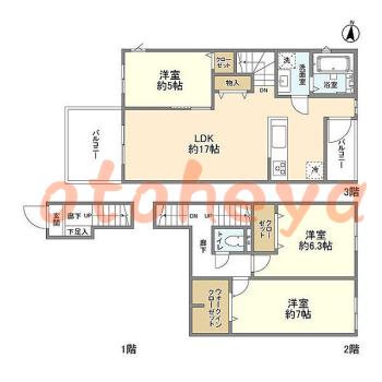 楽器ピアノ可相談 の 賃貸物件 3LDK 18.5万円の図面１